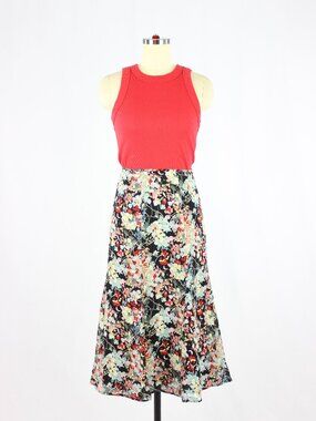 Vintage 00's JONES NEW YORK Floral Silk Georgette Godet Midi Skirt, Size 12